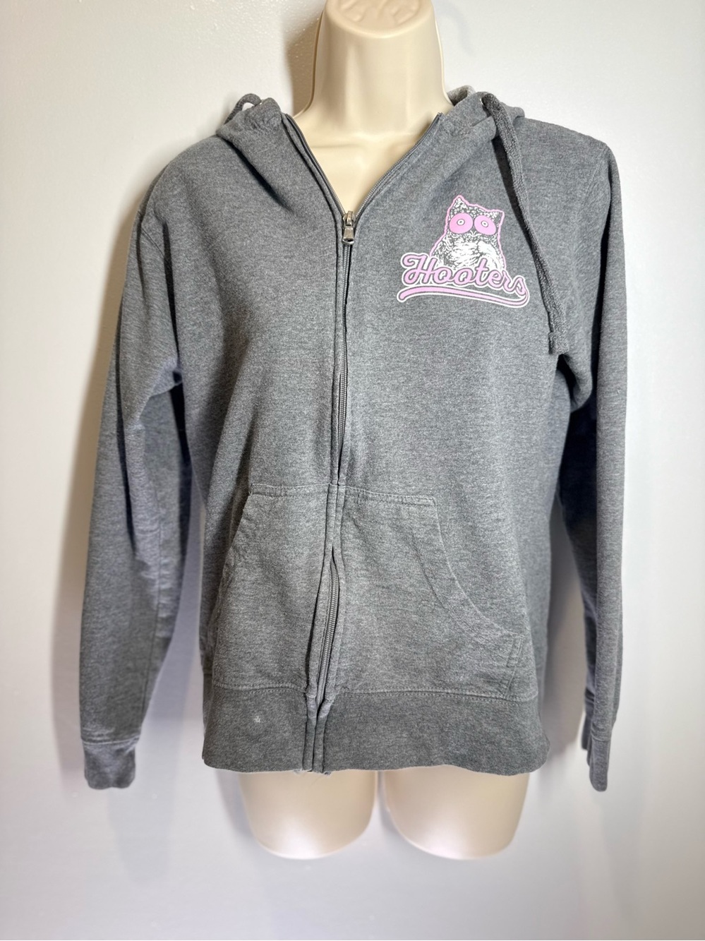 Hooters Gray Zip-Front Hoodie with Pink Logo